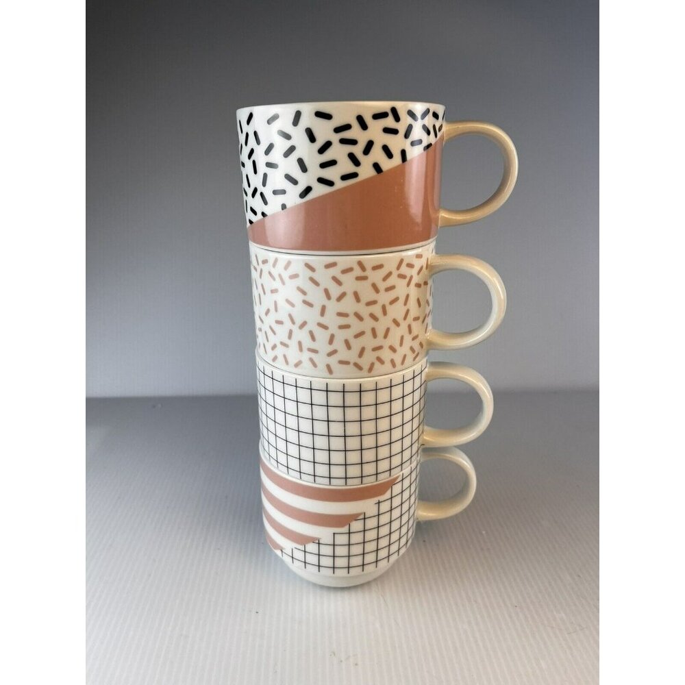 Coco + Lola 4 Pc Set Coffee Cups Stacking 1980s Themed Free Shipping